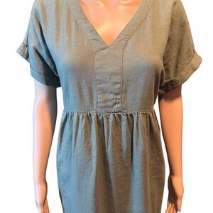 Briggs New York Olive V-Neck Short Sleeve Gathered Waist Tunic